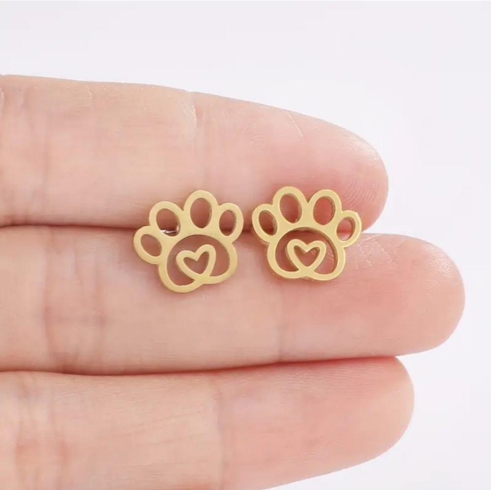 Paw print stainless steel gold-plated earrings